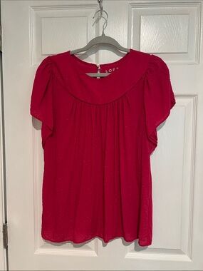 LOFT Bright Pink Flutter Sleeve Pleated Top